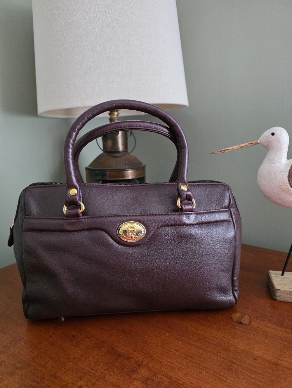 Etienne Aigner Oxblood Mahogany Cowhide Leather Satchel Top Handle Bag Vintage